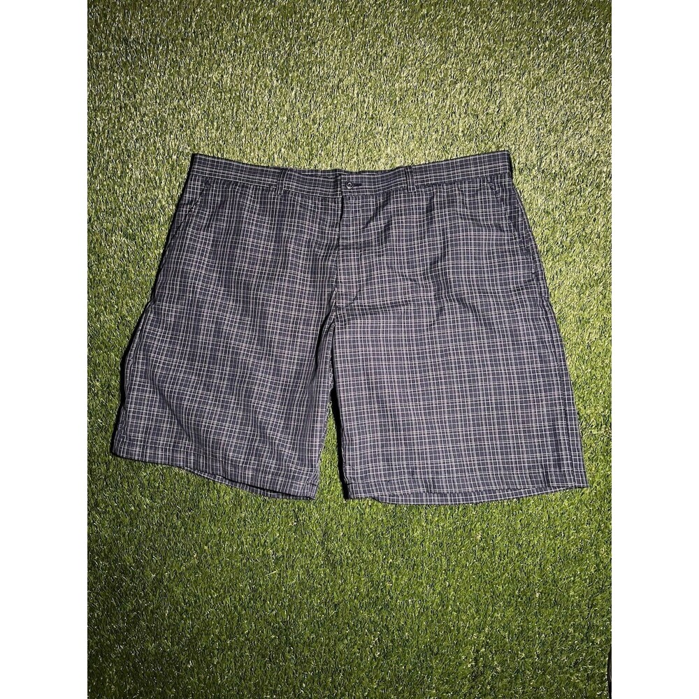 PGA TOUR Men's Plaid Golf Shorts Gray 44 100% Polyester Athletic Flat Front